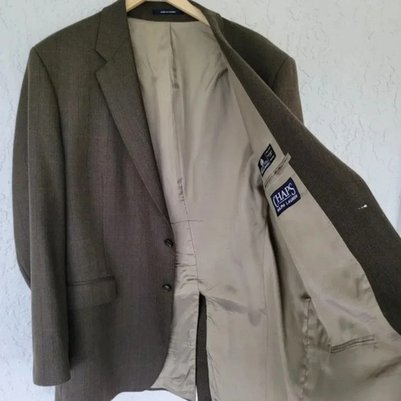 Chaps Ralph Lauren 100% Lambs Wool Men's Suit Jacket‎ Brown Size 46L - Picture 10 of 10